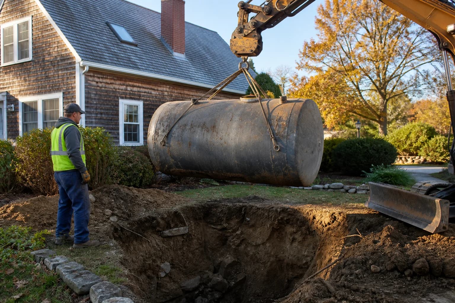 An underground heating oil tank lifted from a Rhode Island residential yard